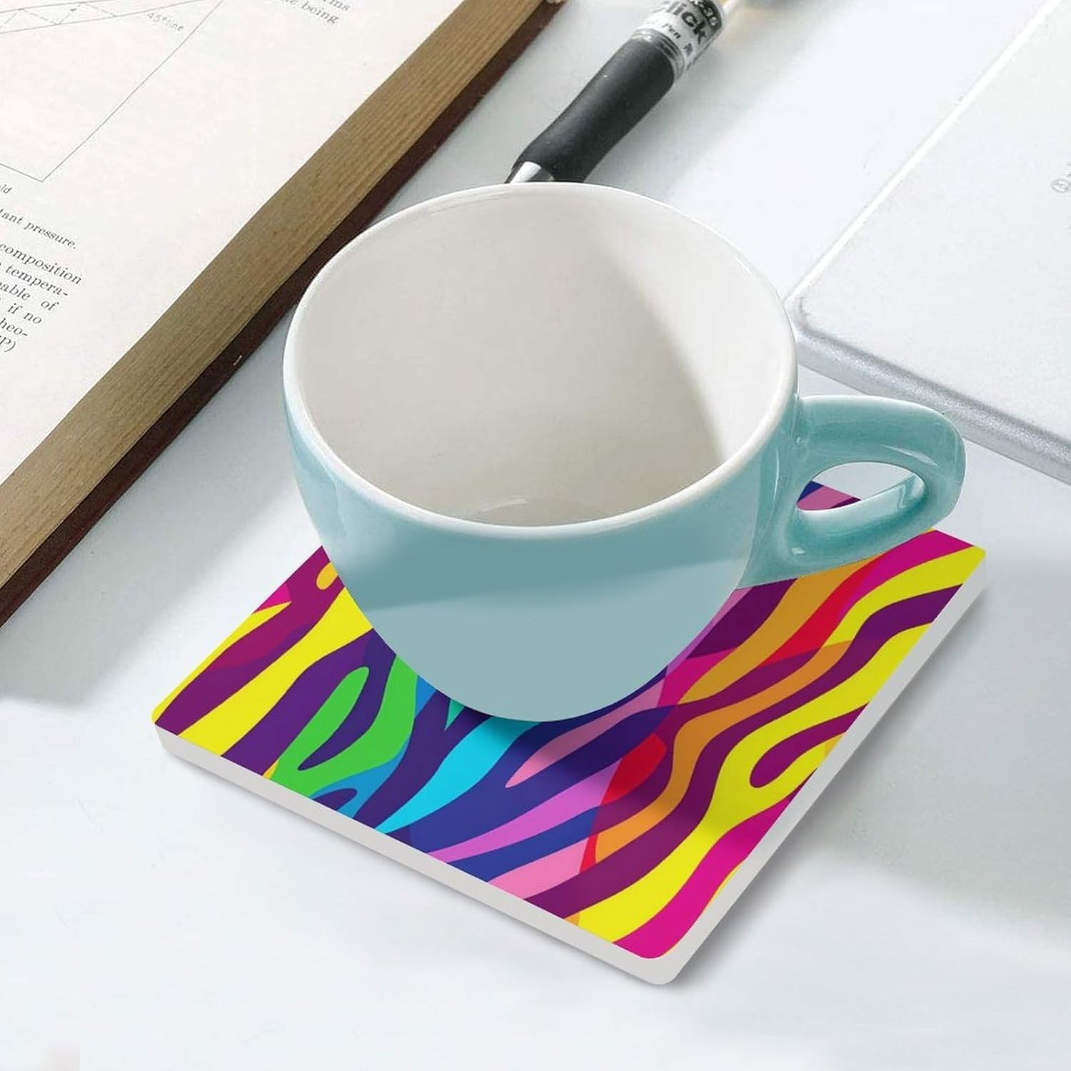 Colorful Zebra Print Ceramic Coasters Square Drinks Coaster Coffee Table Decor Table Coaster for Home Bar