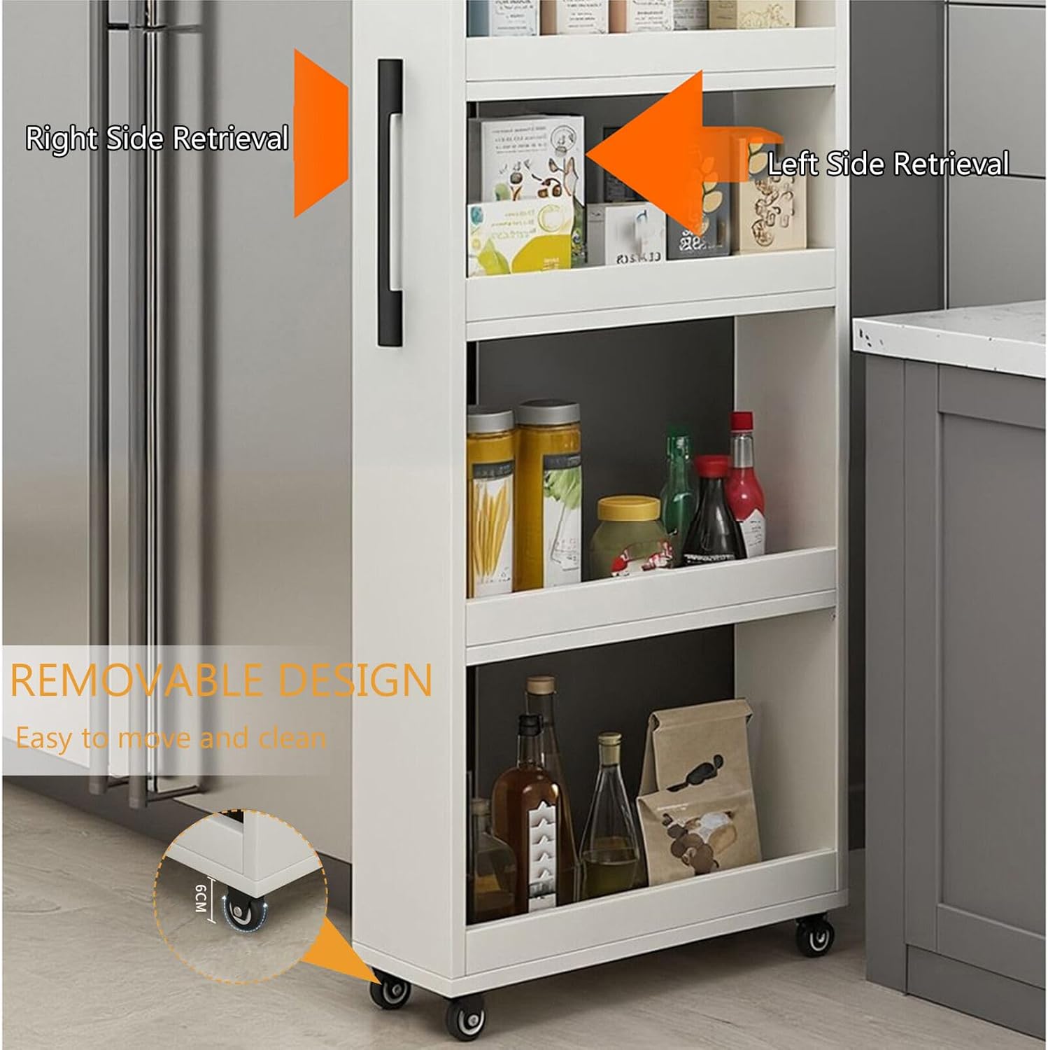 Slim Kitchen Storage Cart with Wheels, 7-Tier Narrow Rolling Shelf Organizer for Small Spaces, High-Capacity Slide-Out Pantry, White, 5.9"x21.6"x72.4" - Perfect for Kitchen & Dining Room.
