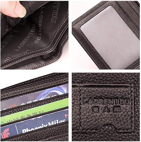Miniatura 4 de LAORENTOU cartera informal clásica de piel de vaca doble pliegue para hombre talla única  Marrón