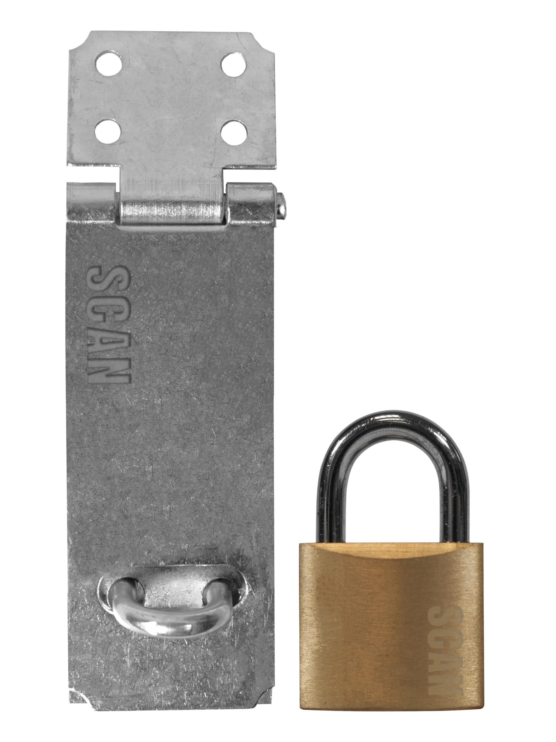 Scan Zinc Plated Steel Hasp and Staple 117mm with 40mm Brass Padlock 3 Keys, Grey