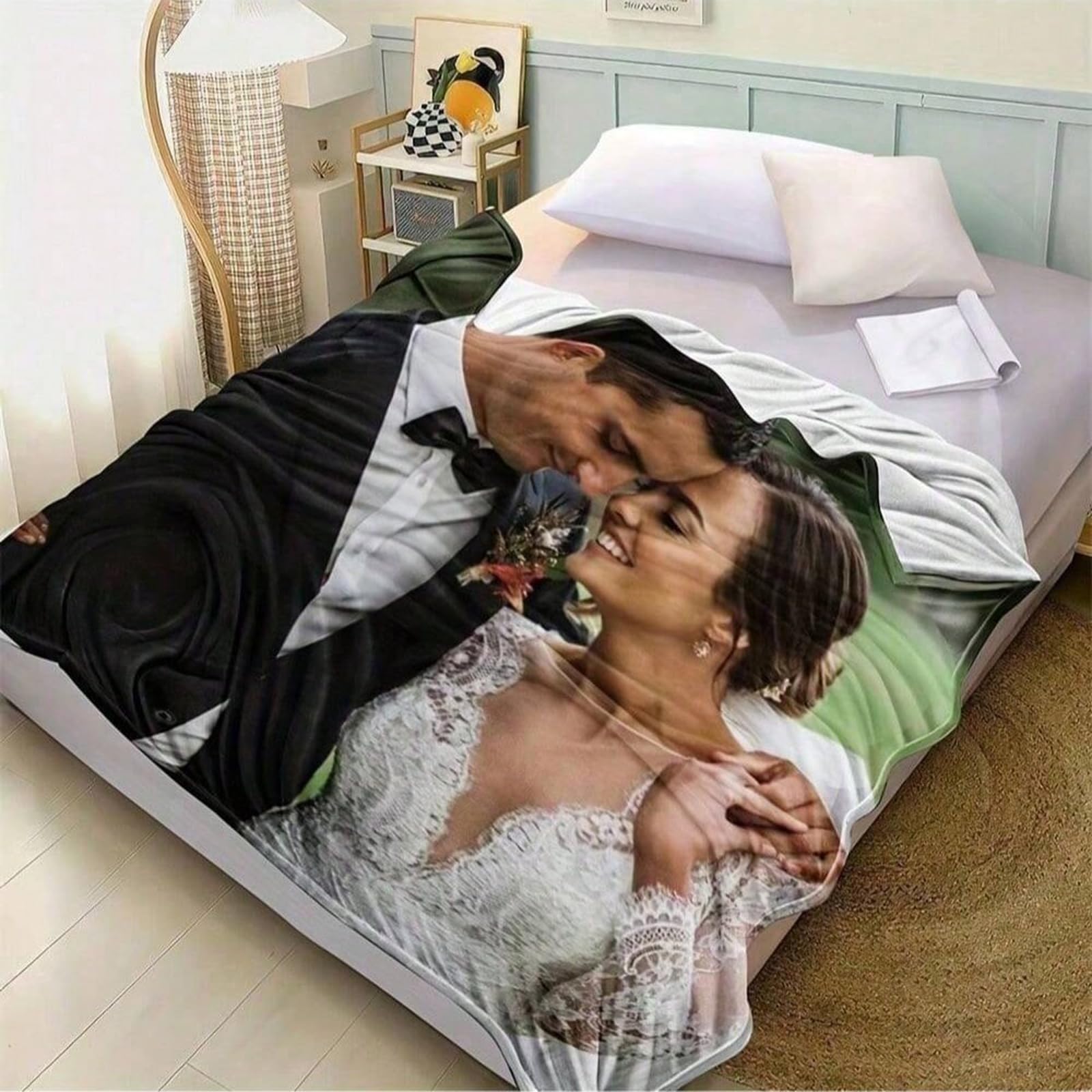 Manta de fotos personalizada para boda y compromiso recuerdo único de 130 x 150 cm