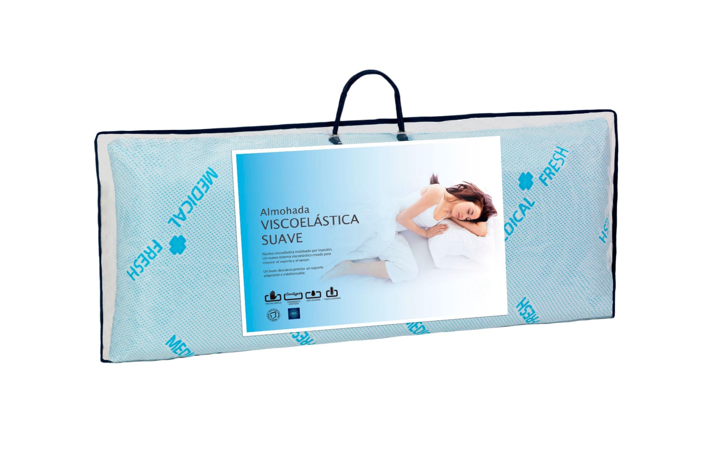 Moonia | Almohada viscoelástica Azul Medical Fresh | Viscoelástica | Salud Cervical | Almohada Azul viscoelástica | Almohada viscoelástica 135 cm | Antiácaros
