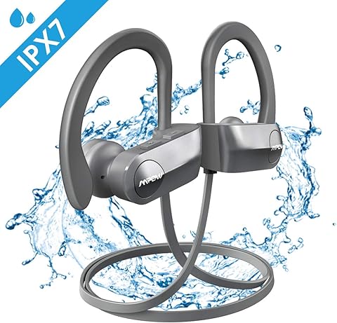 Mpow [Upgraded] D7 Bluetooth Headphones, IPX7 Waterproof Wireless Sports Earbuds with Mic, Stereo Sound 10~12H Battery Noise Cancelling Mic for Running, Jogging, Cycling, Exercising, Workout