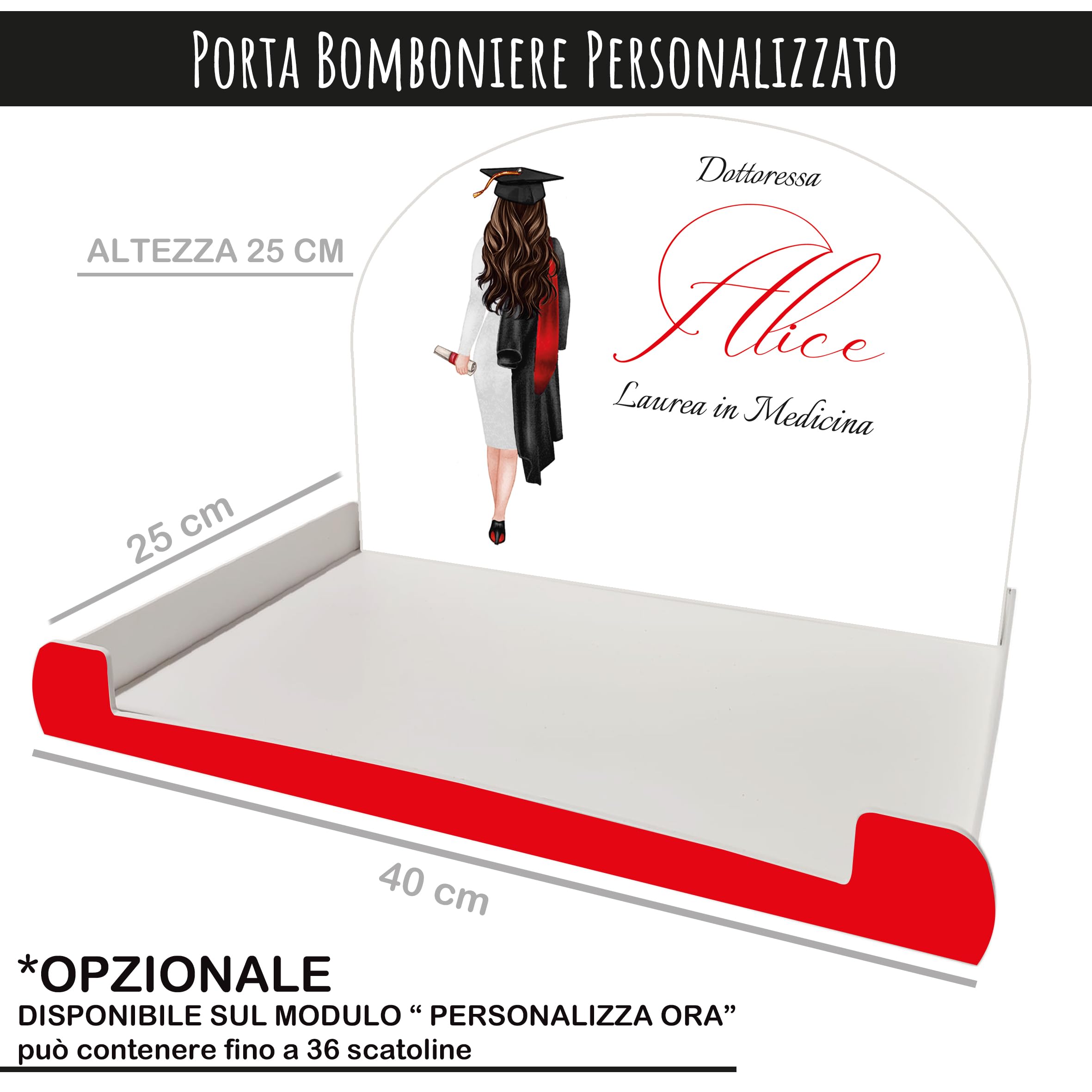 PV Grafik 24 Bomboniere Laurea Personalizzate con Nome, Scatoline Portaconfetti Laurea, Bomboniera Laurea Personalizzata Complete di Bigliettini e Nastri, Scatoline Confetti Laurea(Nica L5)