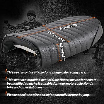 KATUR Universal Black Motorcycle Cafe Racer Seat Flat Vintage Seat Cushion Saddle Compatible with Honda CB125S CB550 CL350 450 CB CL Retro Cafe Racer