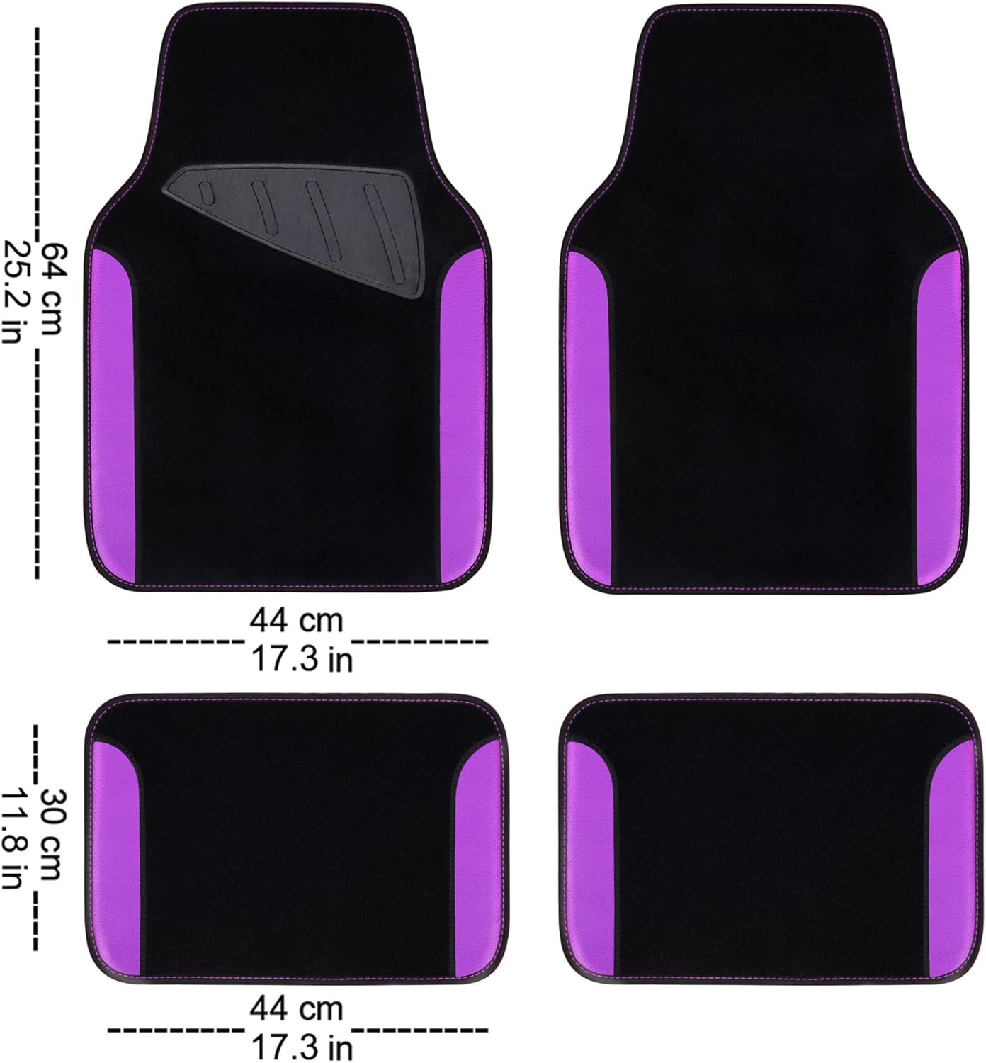 CAR PASS Waterproof Universal Fit Car Floor Mats, Faux Leather Car Carpet Mats with Anti-Slip Nibbs Backing & Driver Heel Pad Fit for SUV,Vans,sedans, Trucks,Set of 4pcs for Women (Black with Purple) - Image 2