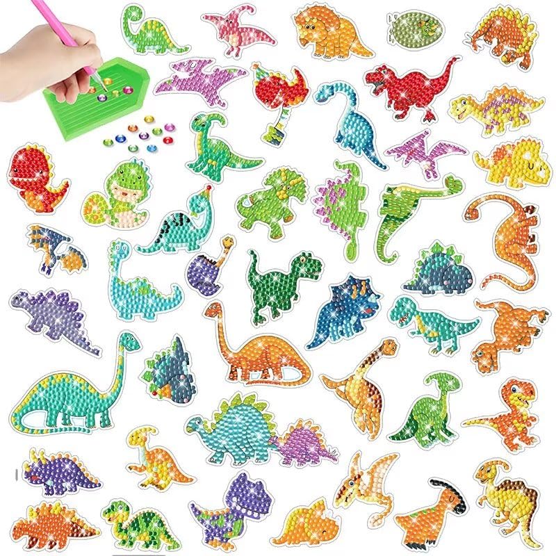 LERLUCKY'SZHAO achard 46PCS Diamond Painting Stickers 5D Gem Art Kits Cute Animal Dinosaur Shape for Kids Boys Girls Ages 6-8 8-12