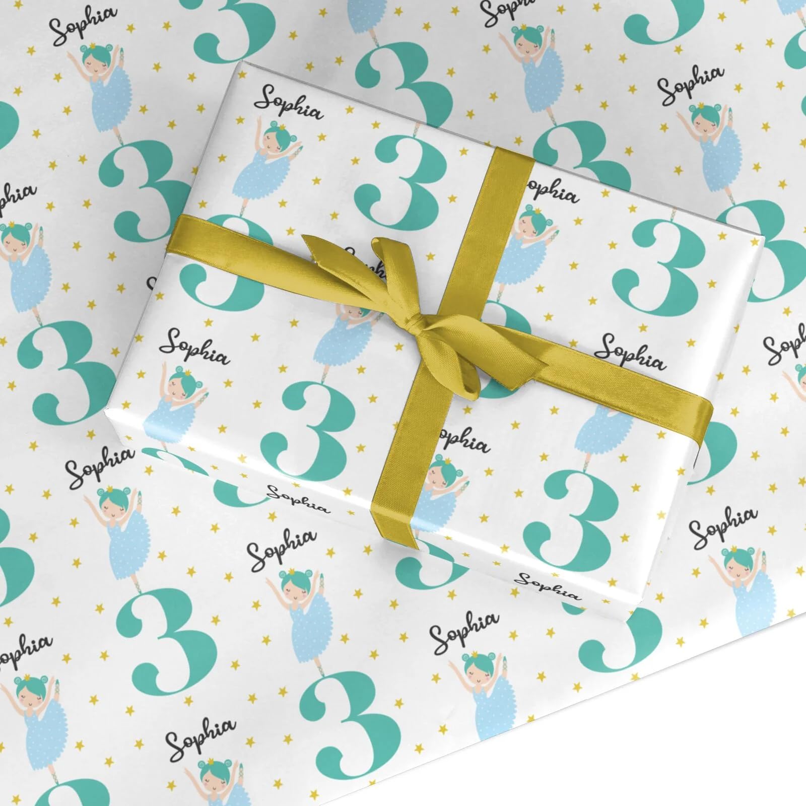 Personalised Girls Birthday Wrapping Paper Gift Wrap – Custom Name & Age with Ballerina Design – For Girls – For Birthday – by Dyefor - Large Roll (50cm x 3.6m)