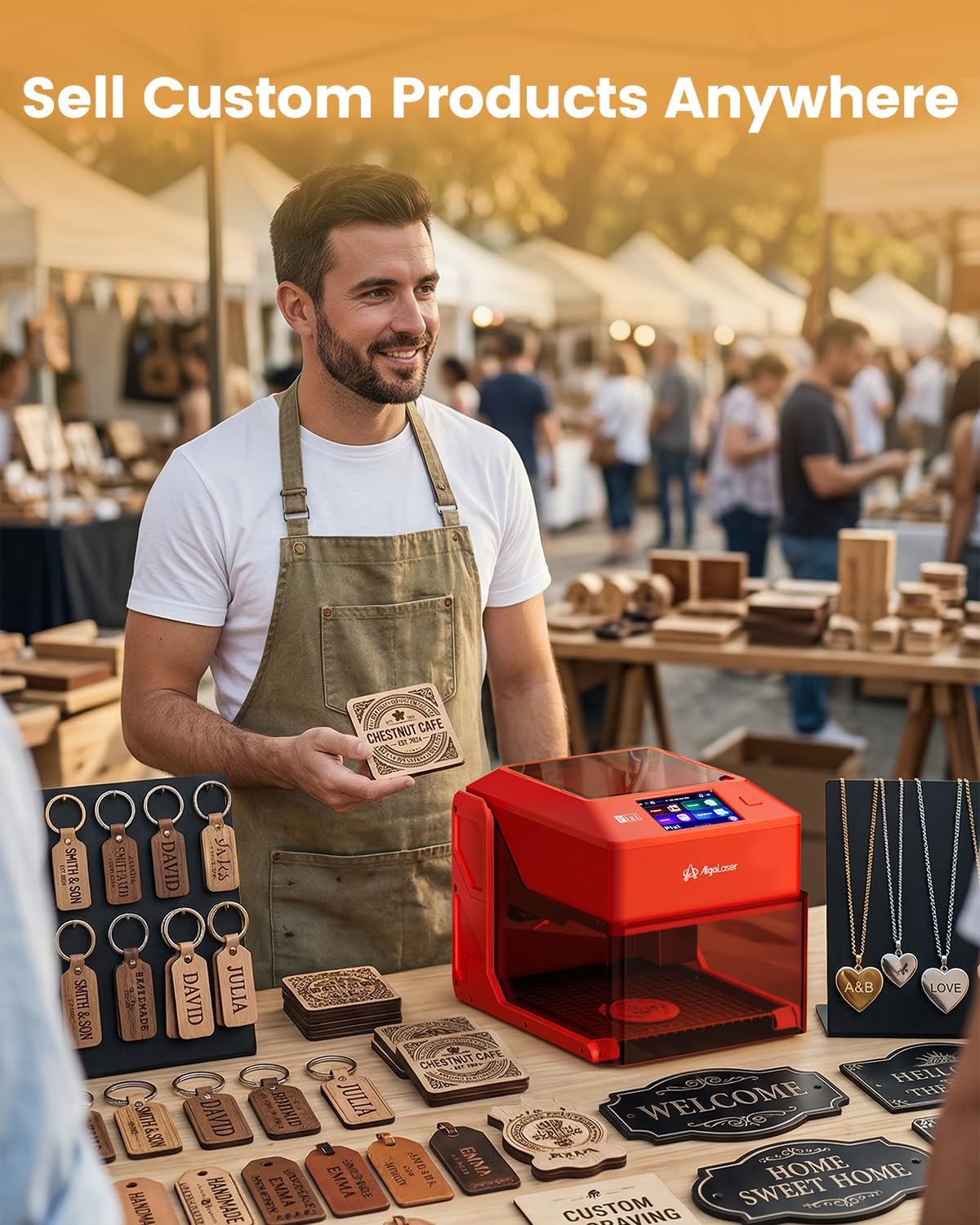 AlgoLaser Pixi Smart Laser Engraver - 3W Portable Laser Engraver Machine with 3.5" Touchscreen & AlgoOS System & APP - Laser Engraving for Wood, Acrylic, Glass, Beginner & DIY Gift & Small Business