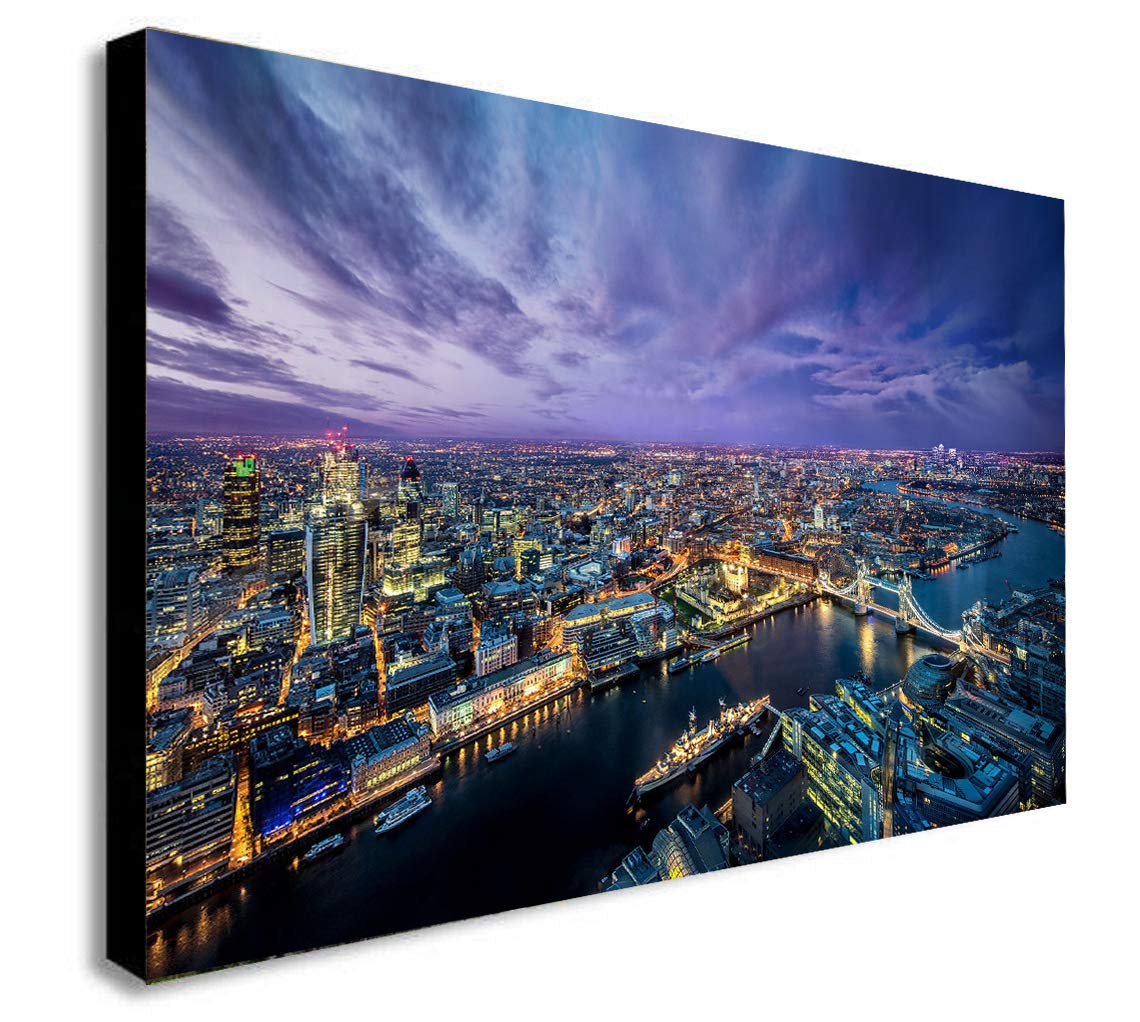 Fab Black And White London Skyline At Night - Canvas Wall Art Framed Print. Various Sizes (A1 32X24 Inches)