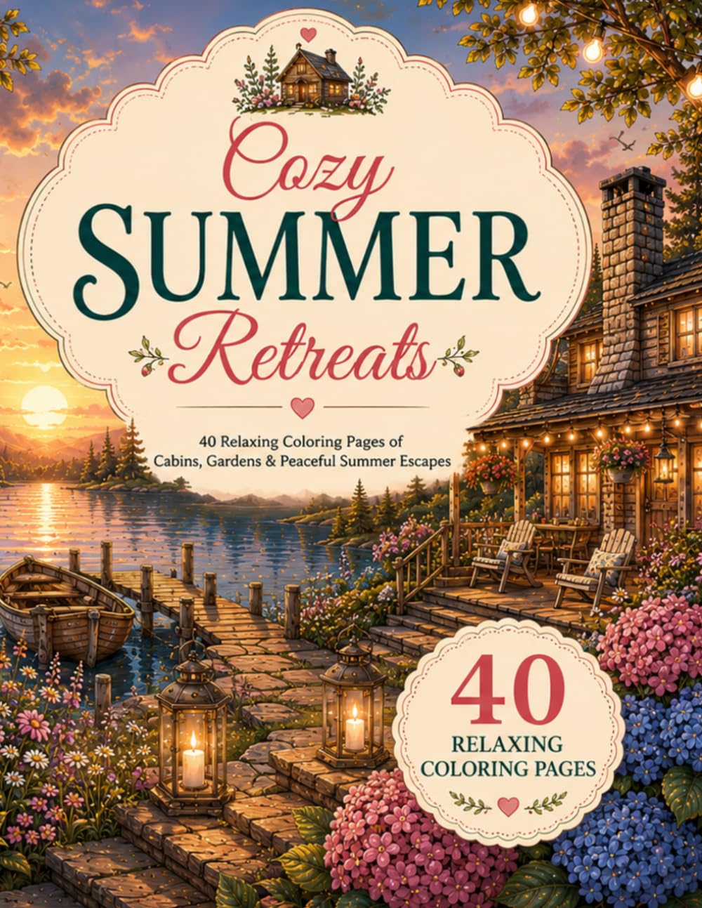 Cozy Summer Retreats: 40 Relaxing Coloring Pages of Cabins, Gardens, Lakeside Escapes and Peaceful Summer Moments (A Cozy Escapes Coloring Book)