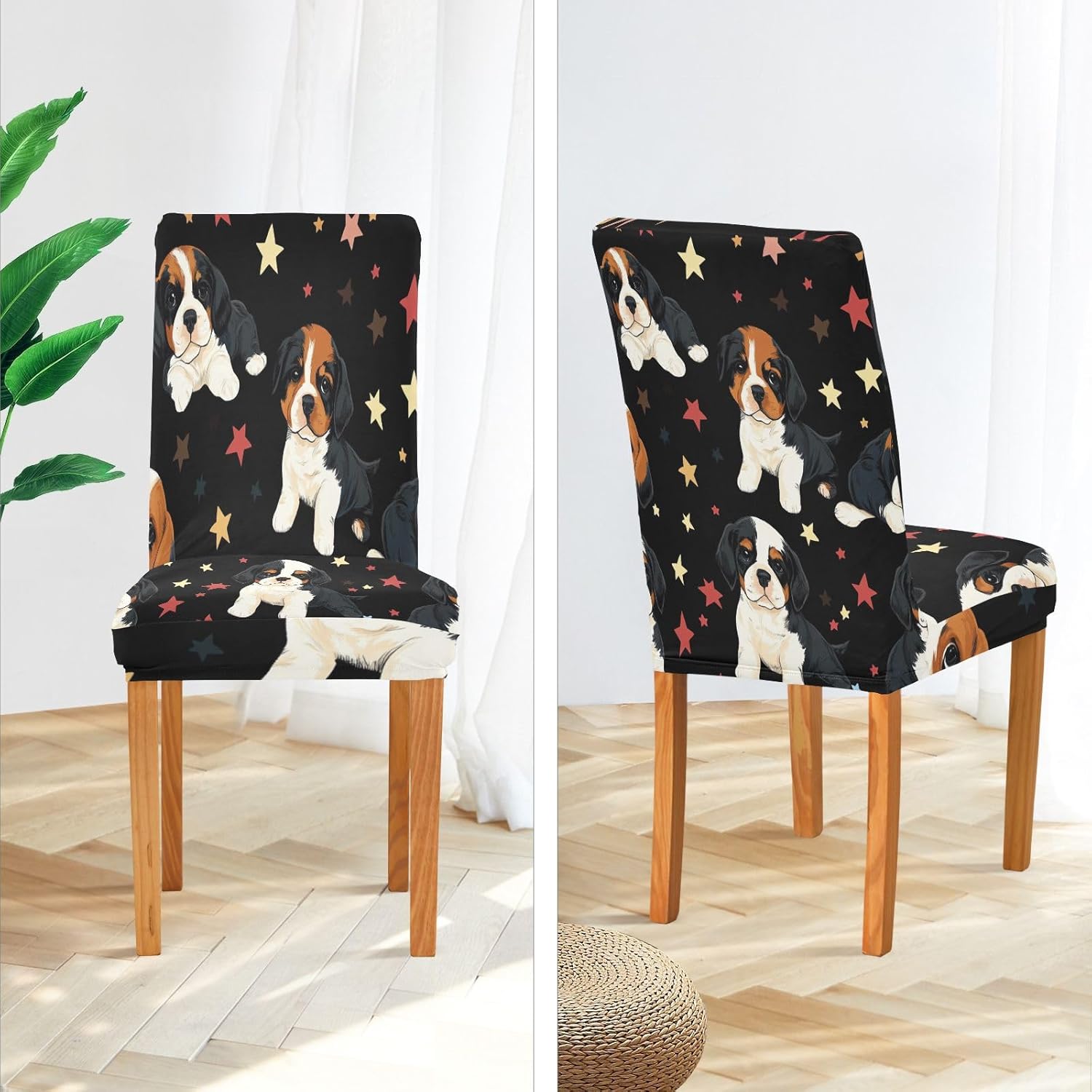 ALAZA Chair Covers for Dining Room, Puppy Stars on Dark Stretch Chair Cover Sets Chair Protector Removable Washable for Ktichen Restaurant Hotel