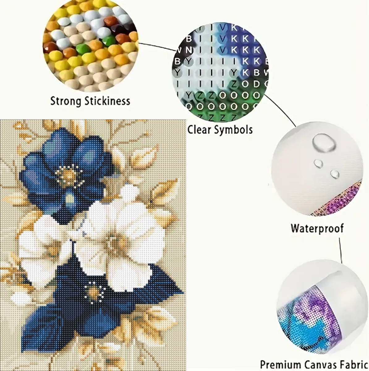 Flowers Diamond Art Kits for Adults-DIY 5D Diamond Painting Kits for Adults Beginners, Floral Full Round Drill Diamond Dots Paintings Gem Art and Crafts Home Decor 12 x 16 Inch