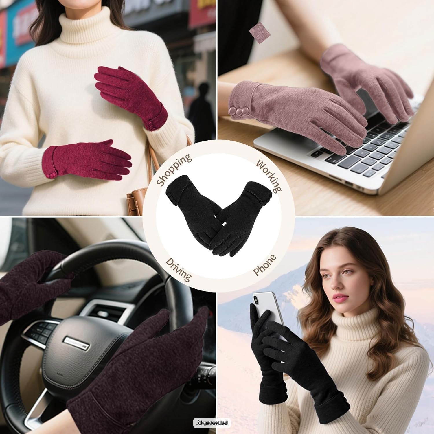 woogwin Guantes de invierno para mujer, con pantalla táctil, forro polar cálido, gruesos, térmicos, resistentes al viento, guantes de nieve para clima frío