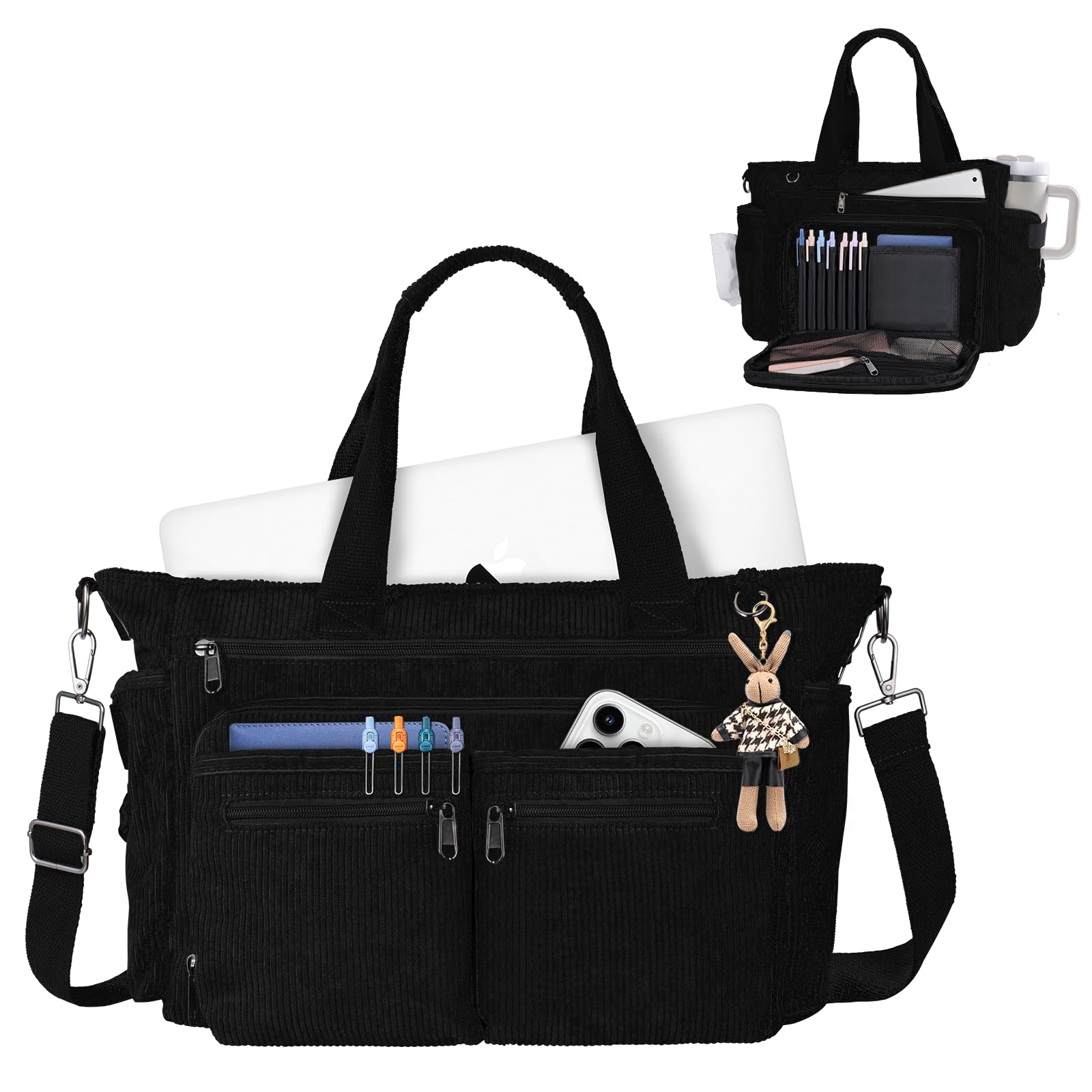 Messenger Bag for College with Laptop Compartments and Zipper Pockets Crossbody Corduroy Teacher Tote Bag for Men and