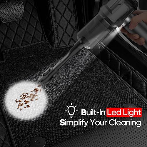 Miniatura 7 de Mini aspiradora de mano para automóvil, aspiradora de 9000 Pa y plumero de aire, aspiradora de mano de alta potencia de 120 W con luz LED y