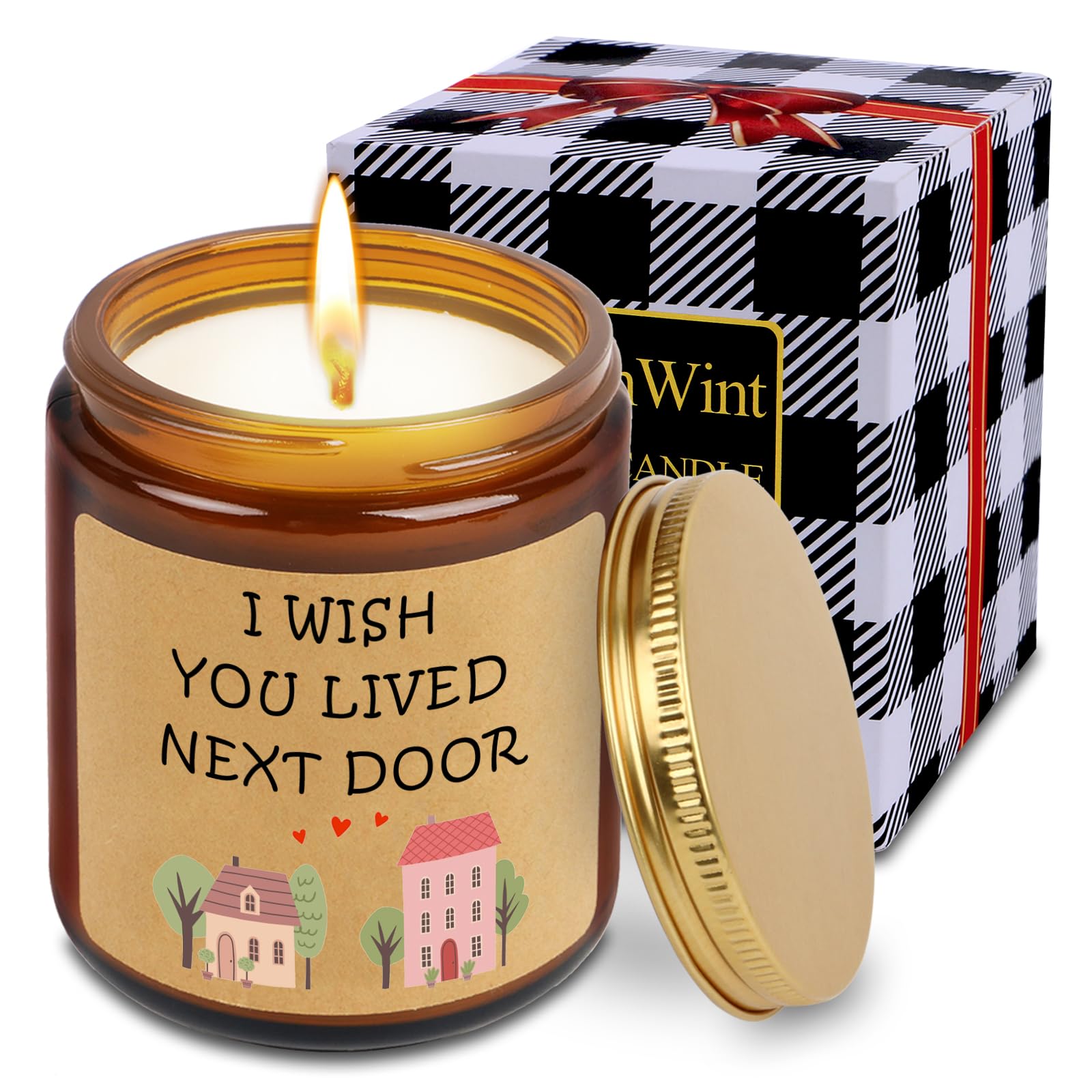 Velas perfumadas de vainilla, regalos de vela de amistad para mujeres, velas con aroma a casa y texto en inglés "I Wish You Lived Next Door" para mejores amigas, mejores amigas, hermanas