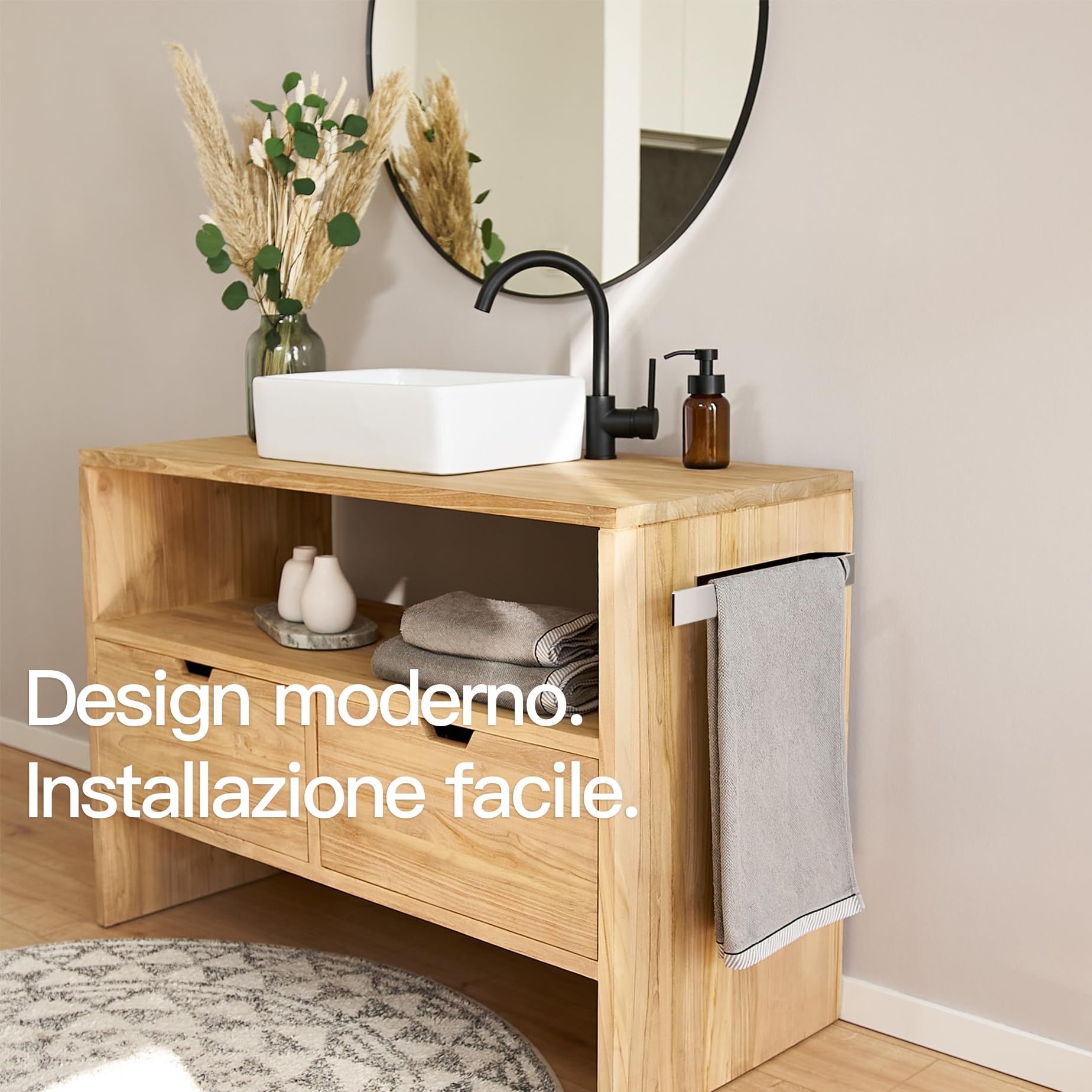 Design Amburgo Porta asciugamano adesivo | Porta Asciugamani Cucina e Bagno | Designo modern | 40 cm | Cromo
