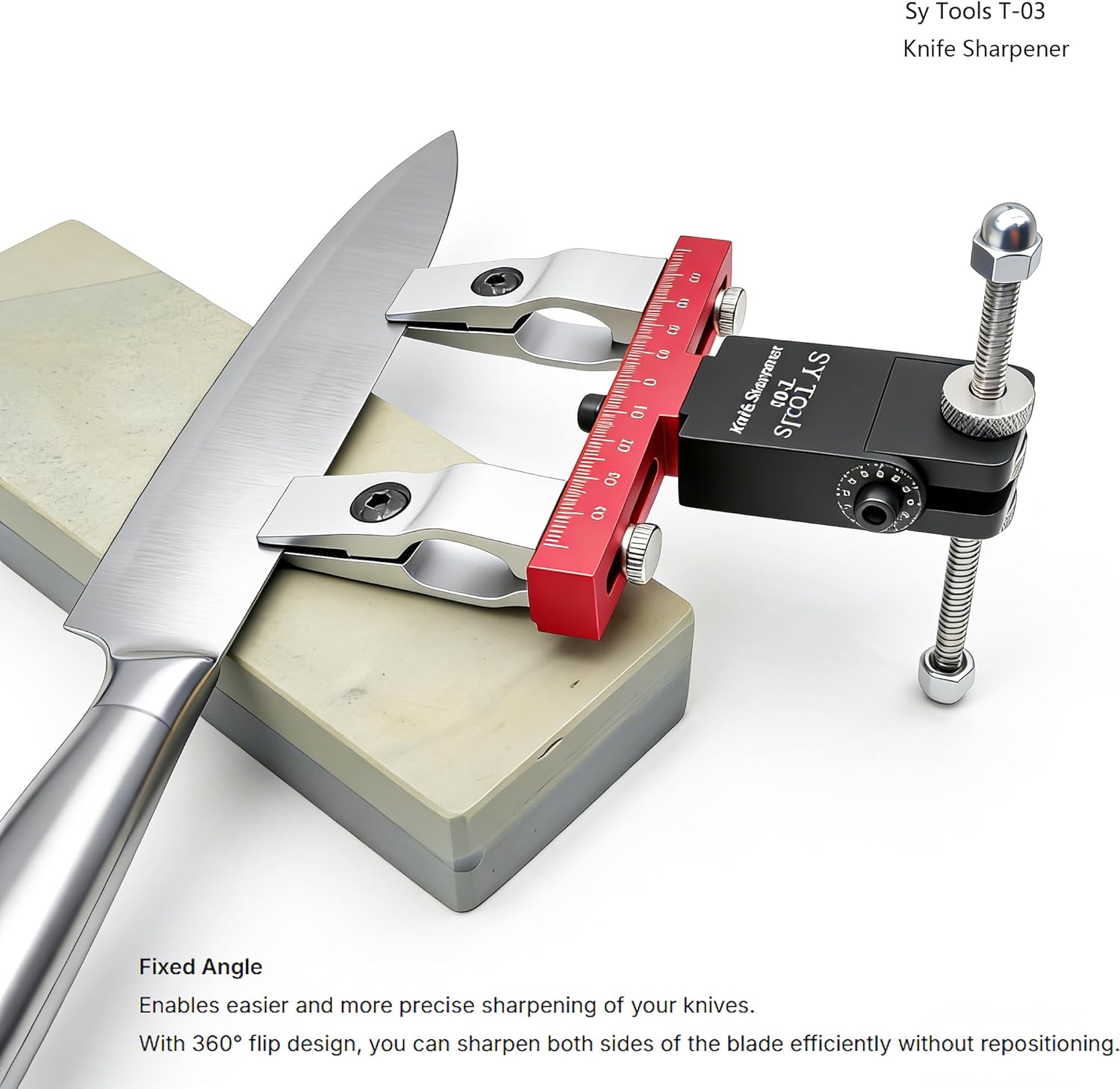 T-03 Aluminum Precision Fixed-Angle Knife Sharpener Tool Professional Knife Sharpening System | 304 Stainless Steel Knurled Nut for Angle Adjustment, 360° Flip, Laser‑Etched Angle Scale, Dual Clamps