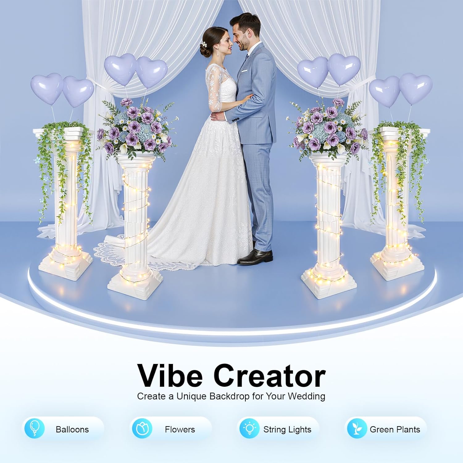 4PCS Roman Column Set, Wedding Pillars Roman Column Pedestal 34 Inch Plastic Greek Column Statues Stand Plastic Roman Pillars Decorative for Decorating Gardens, Courtyards, Lawns