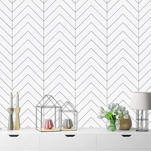 Miniatura 1 de JLHOUSE Papel tapiz de 17.71 pulgadas x 9.8 pies, diseño de rayas modernas, diseño de espiga, extraíble, autoadhesivo, con textura geométrica, para