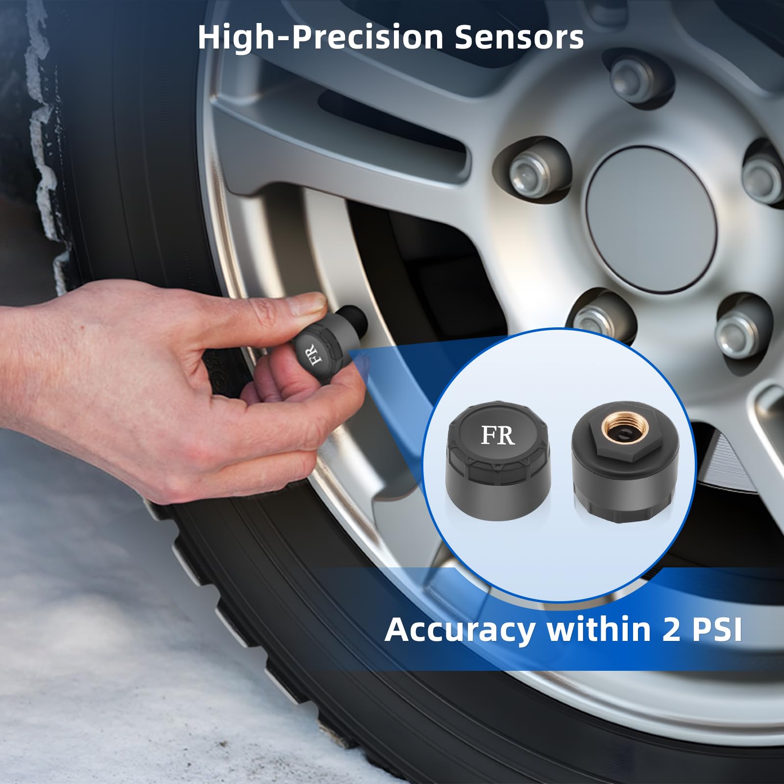 KAOLALI Sistema di controllo della pressione degli pneumatici, TPMS senza fili, 4 ruote, 3,5 bar/50 PSI Max, ricarica solare e magnetica, per camion, roulotte, autobus