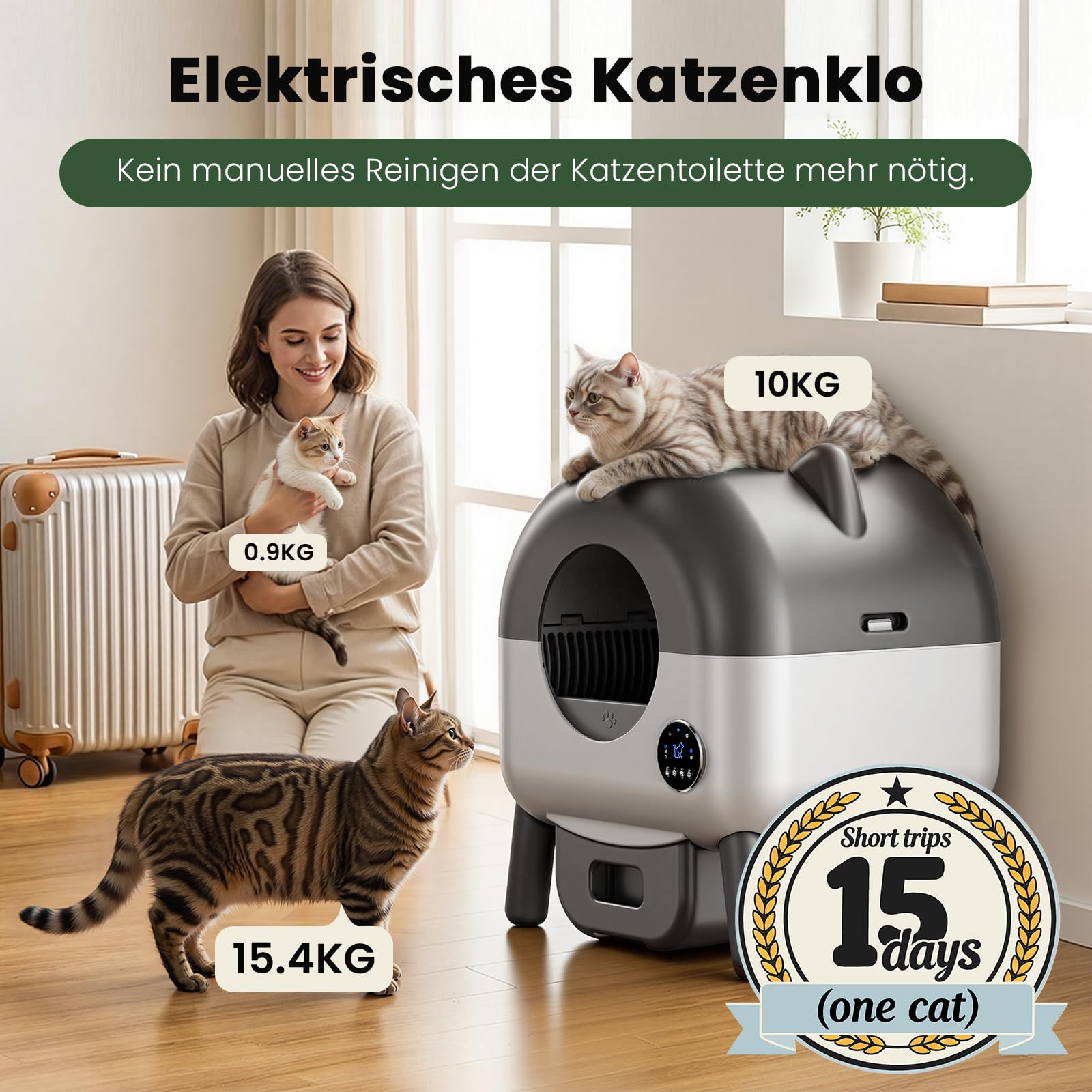 Arenero Gatos Autolimpiable,66L Arenero Autolimpiable con Sensores De Seguridad,6 Luces Ambientales,Arenero Eléctrico Autolimpiable para Gatos Control por App De 2.4 GHz y Protección Antipinzamiento