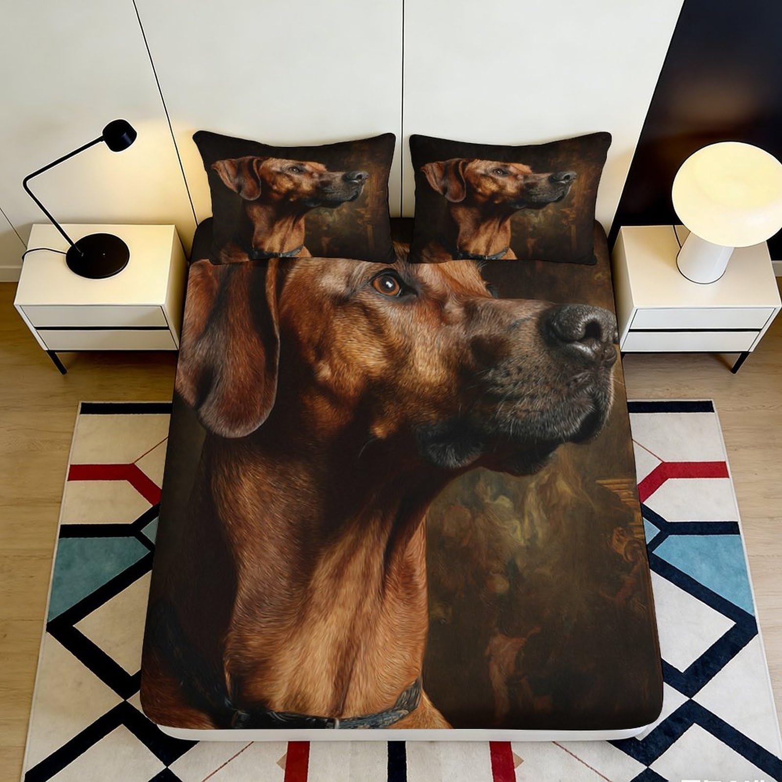 3D Printed Brown Dog Portrait Fitted Sheet Microfiber Soft Non-Slip Bed Sheet for Bedroom Guest Room Decor 90x200x25cm