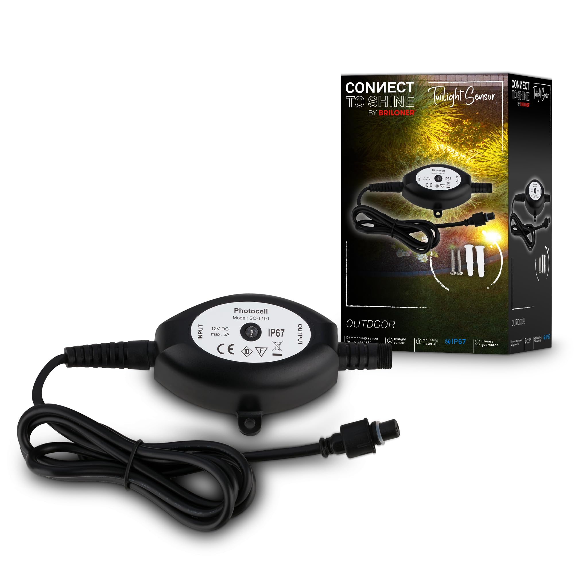 BRILONER - Connect to Shine 12 V system ogrodowy z czujnikiem zmierzchu, na zewnątrz, zestaw rozszerzający, IP67, zabezpieczenie przed tymczasowym zanurzeniem, automatyczne włączanie/wyłączanie, 10,5