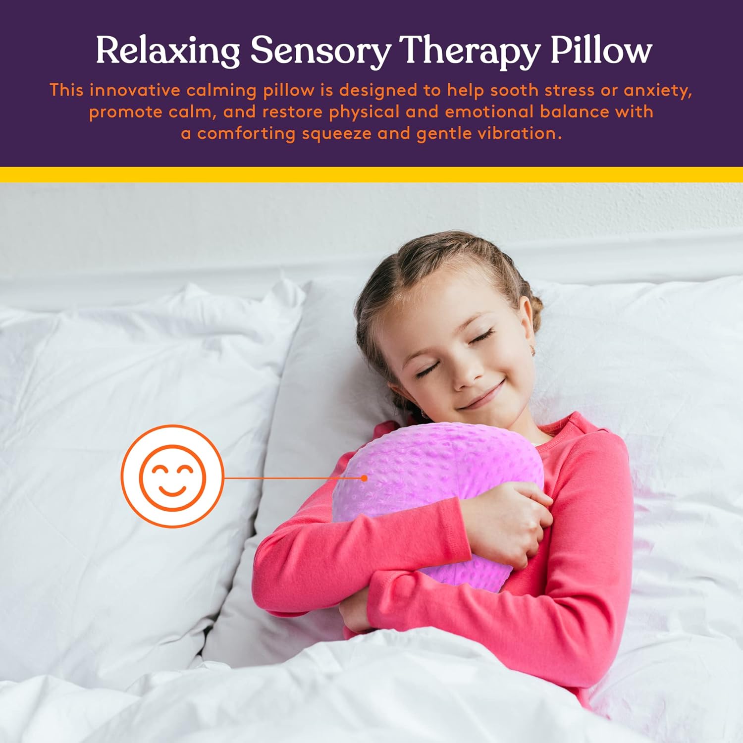 Special Supplies Vibrating Ball Pillow Sensory Pressure Activated for Kids and Adults, Plush Minky Soft Cover-Textured Therapy Stimulation Bumps, 3 Vibration Modes, Music & Voice Recording- Purple