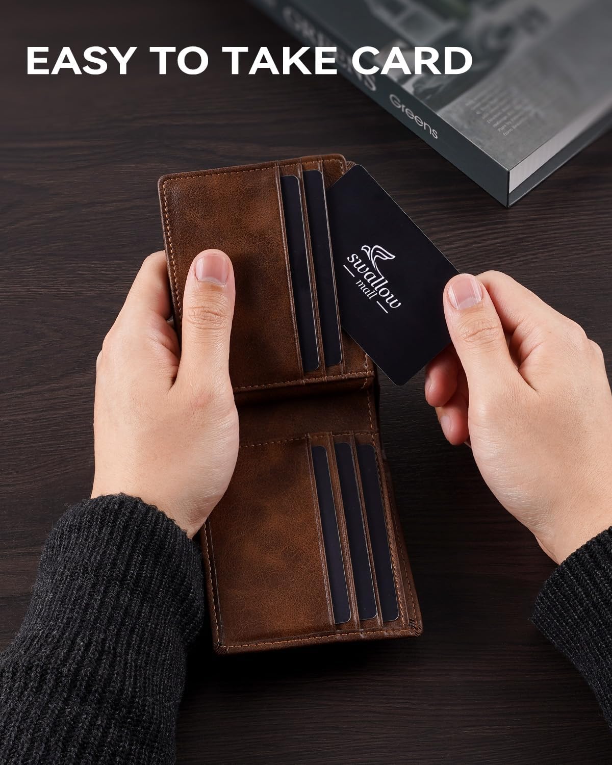 Swallowmall Mens Wallet Rfid Blocking Leather Wallet for Men Bifold Wallets with 1 ID Window 13 Card Holders CoffeeBrown-171 image 7 of 7 B08HMGDXKF