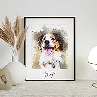 Custom Pet Portrait Watercolor from Photos - Personalized Dog Cat Memorial Gift, Loss Sympathy Remembrance for Pet Lovers