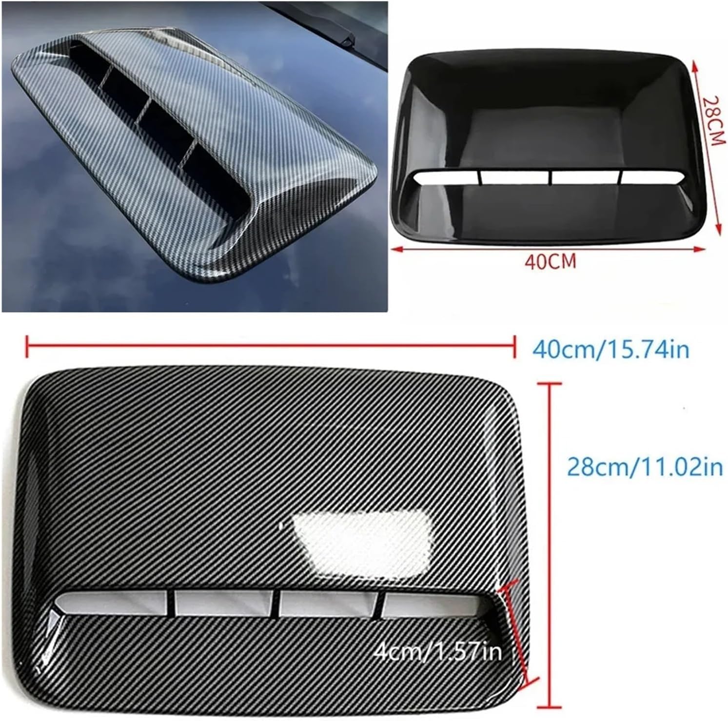 33cm Side Hood Air Flow Intake Cover + 40cm Hood Scoop Bonnet Vent Cover Sticker Car Decorative Universal Any FLAT Hood Car(STYLE2)
