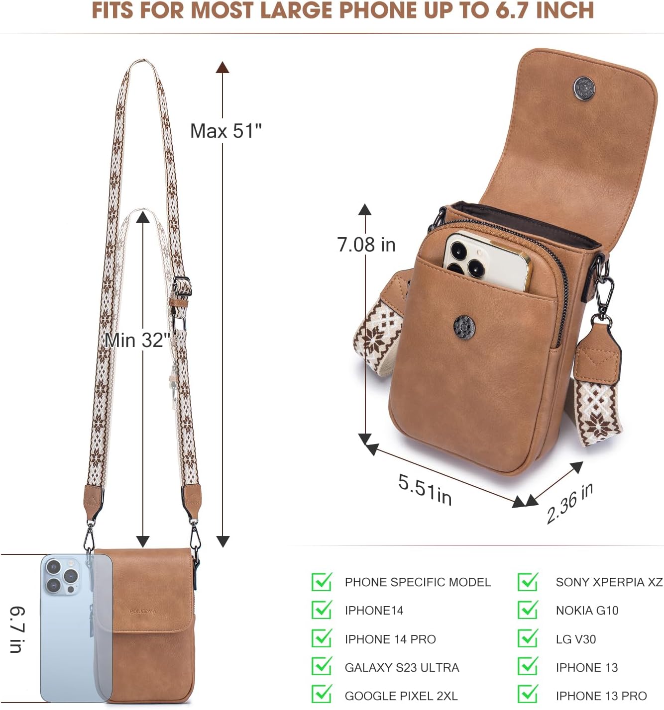 POIUGOYA Small Crossbody Bags for Women Trendy,Leather Triple Compartment Cell Phone Crossbody Wallet Purses with Card Slots | Small, Trendy, Triple Compartment, Cell Phone, with Card Slots, Small - Image 5