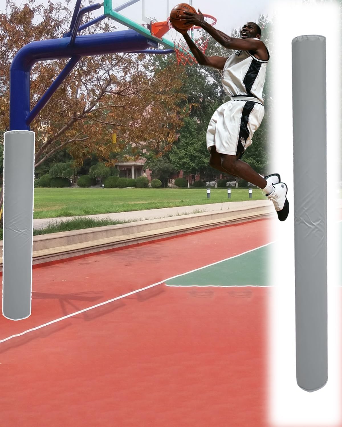 Waterproof Basketball Pole Pad for Outdoor Use, Round 4-8 Inch Attachment, Collision Barrier, Player Protection, Durable Pink Padding (Dia 4in/10cm) Gray Dia 4in/10cm