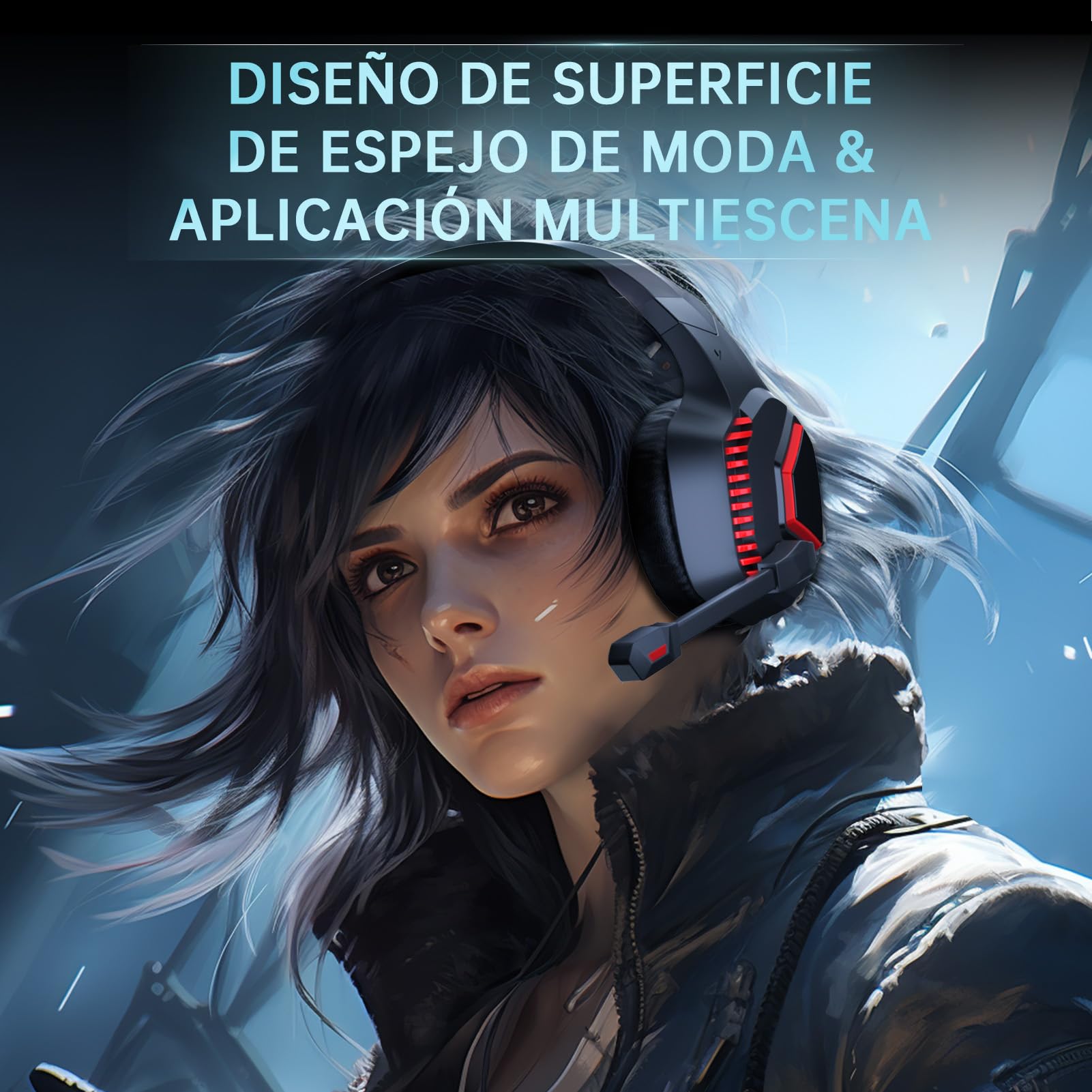 Cascos Gaming Inalambricos para PS5/PC/Switch/Mac, Auriculares Inalámbricos con Micrófono Ajustable, Cancelación de Ruido, Conexión de Baja Latencia de 2,4 GHz, Bluetooth 5.2, Duración 40Hr+