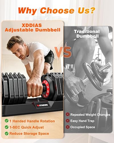 Miniatura 7 de XDDIAS Juego de 2 mancuernas ajustables, juego de mancuernas de 255580 libras, juego de pesas de ajuste rápido, juego de mancuernas 51016 en 1 con