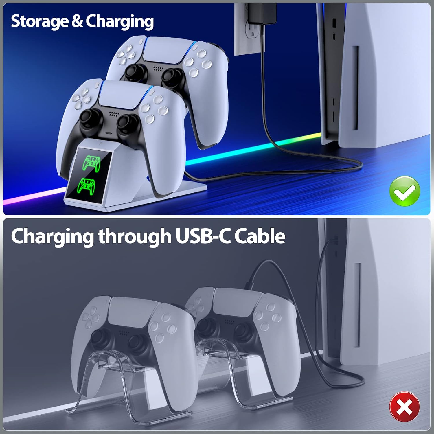 PS5 Controller Charger Charging Station, Dual PS5 Remote Charger Dock with Fast Charging AC Adapter 5V/3A for Playstation 5, OIVO Controller Charging Stand Replacement for DualSense Charging Station