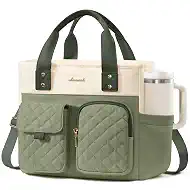 LOVEVOOK Insulated Lunch Bag for Women, Elegant Quilted Stitching Lunch Tote with Cup Holder, Wide Opening Leakproof Cooler Bag, Adult Lunch Box Gift for Office, Nurse, Teacher & Daily Work Commute
