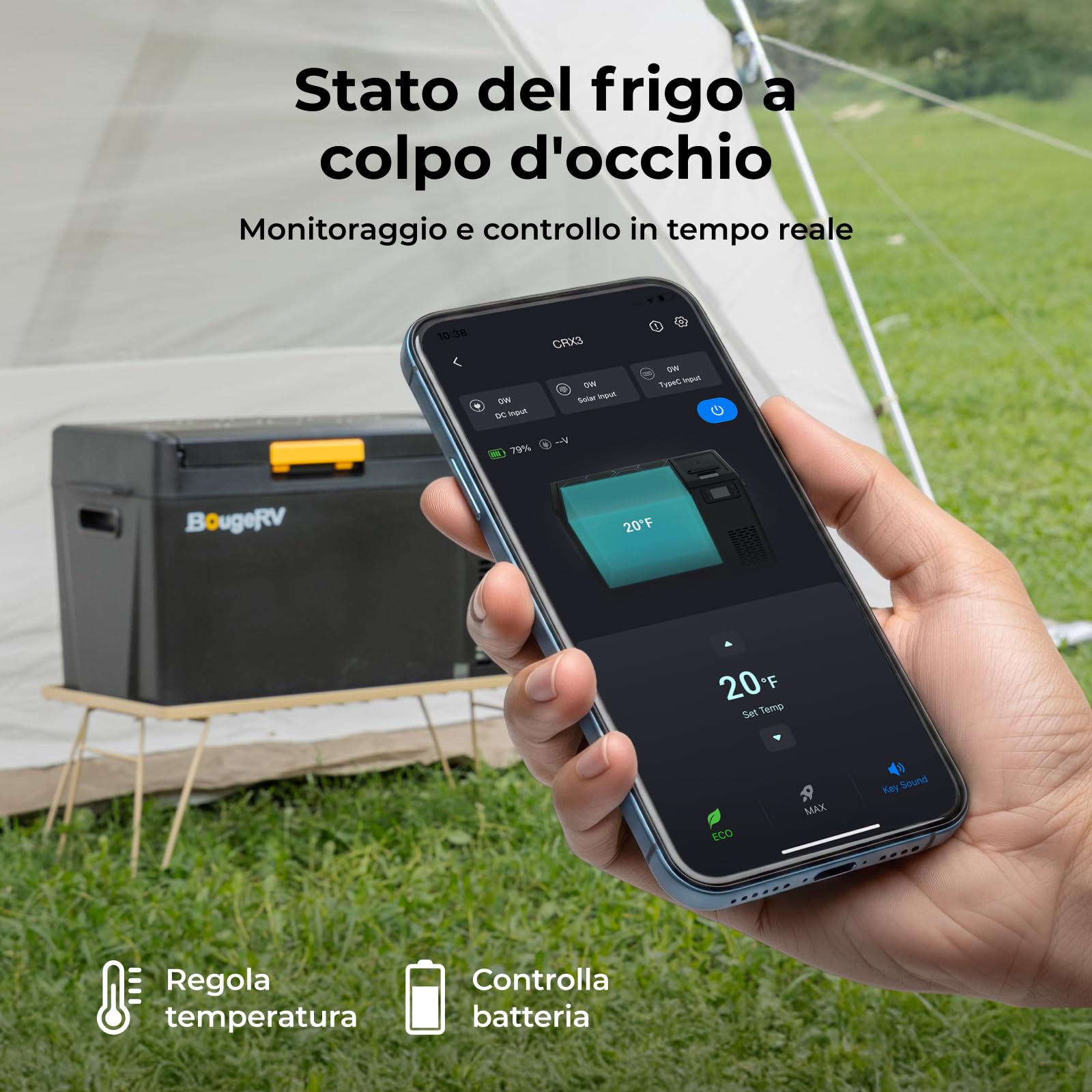 BougeRV CRX3 Frigo Portatile 22L, 22 Litri (-20℃ ~ 20 ℃), 12/24 V CC & 110-240 V CA, Frigorifero per Auto, Frigo a Compressore 12V, Frigorifero Portatile per Campeggio, Viaggi, Camion