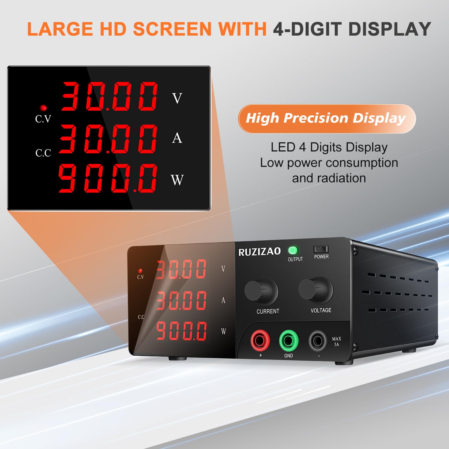 Alimentatore da Banco 30V 30A 900W Alta Potenza Alimentatore da Laboratorio con OUTPUT/Encoder, Alimentatore Regolabile con Display a LED a 4 Cifre e Uscita Stabile per Laboratorio/Elettronica
