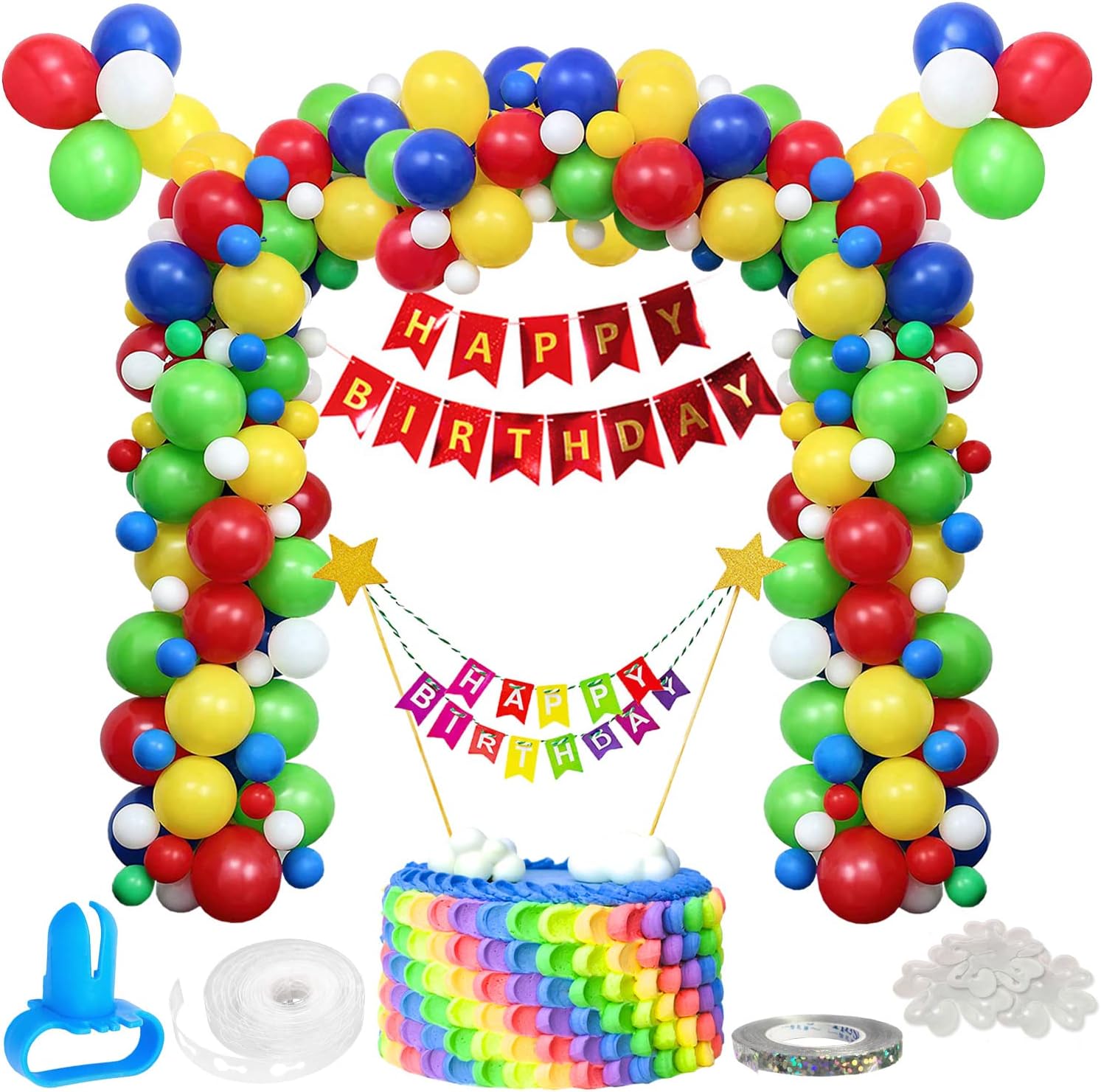 Rainbow colours 127pc balloon garland arch kit|Rainbow party decorations|Carnival Party|Blue Green Yellow Red balloons|Birthday party for kids