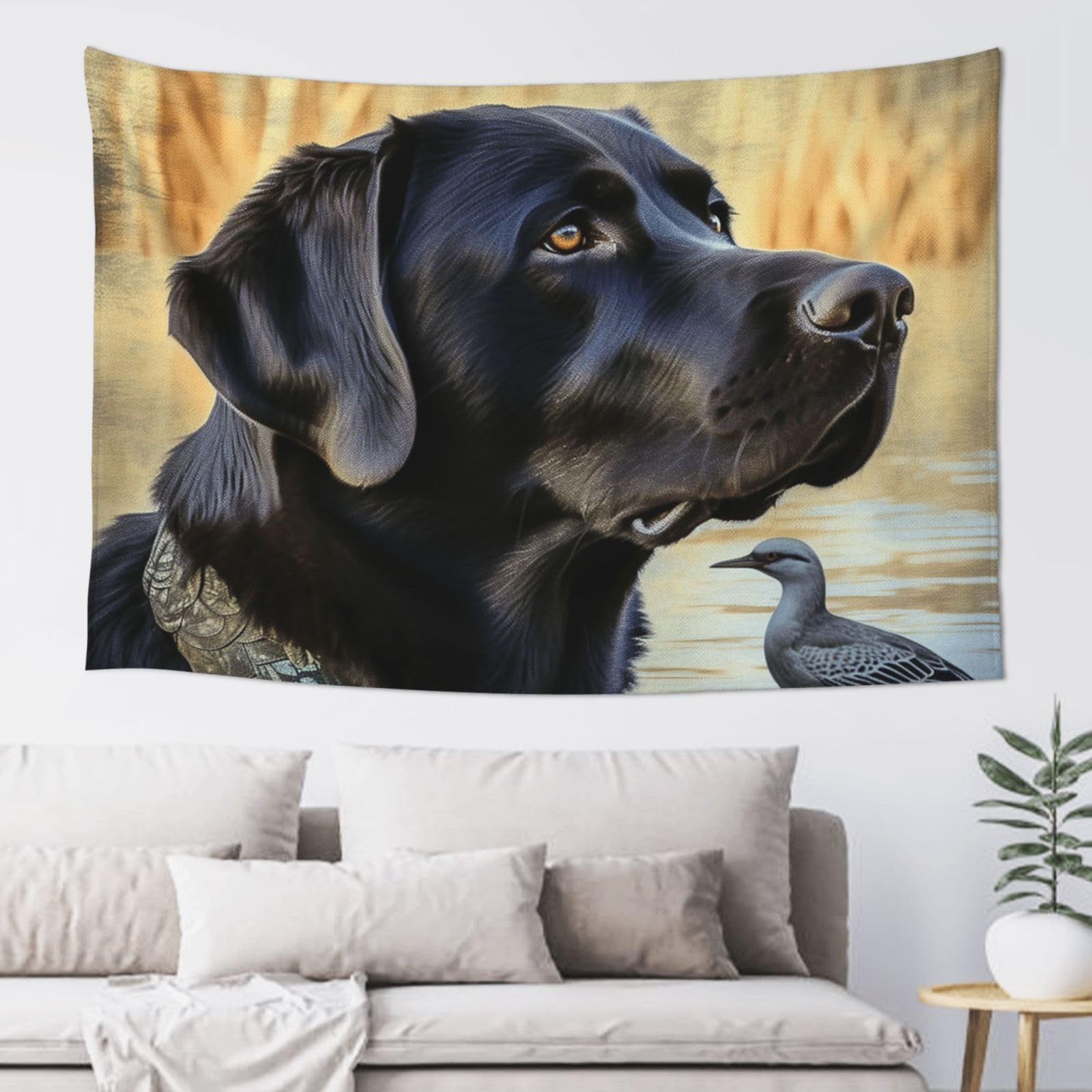 QLDETUPWLX Tapestry 152x102 cm Wall Hanging for Living Room A Black Labrador Tapestries Home Decor Soft Aesthetic Tapestries Hanging Decor Blanket Wall Tapestry for Bedroom Dorm Indoor Outdoor