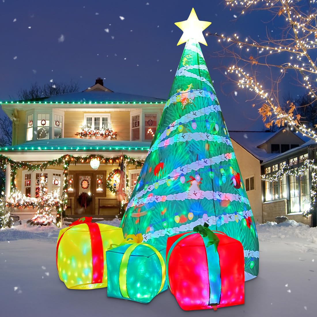 COMIN Bonhomme de neige gonflable de Noël avec une boîte, décoration de cour gonflable avec lumières LED intégrées pour les vacances, les fêtes, Noël, la cour, le jardin