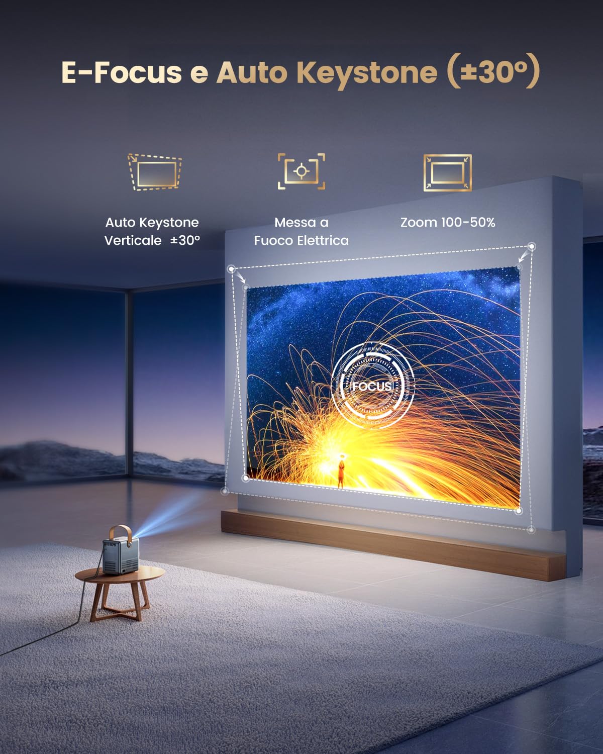 Proiettore Portatile [Netflix Incluso/Dolby] Smart Proiettore 4K 700ANSI, WiFi Bluetooth Videoproiettore 1080P Nativo Full HD con Auto Keystone/E-Focus, Zoom 100%-50%, HDMI ARC/CEC per Home Cinema