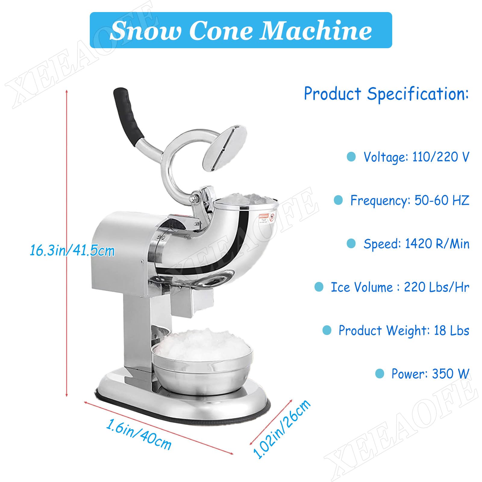 Máquina eléctrica para Hacer granizados, trituradora de Hielo raspado de Acero Inoxidable con Cuchilla para Batidos y cócteles.