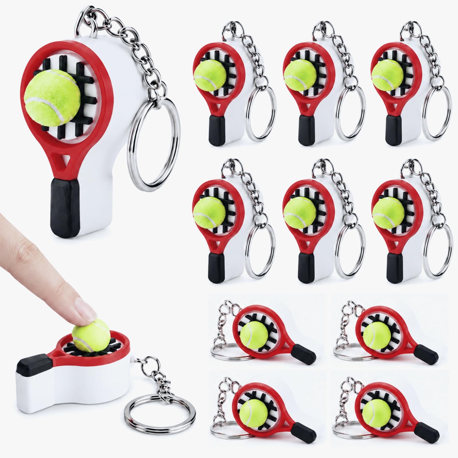Kenning 12 Pcs Tennis Racket Clicker Fidget Keychains Bulk 3D Fidget Toy