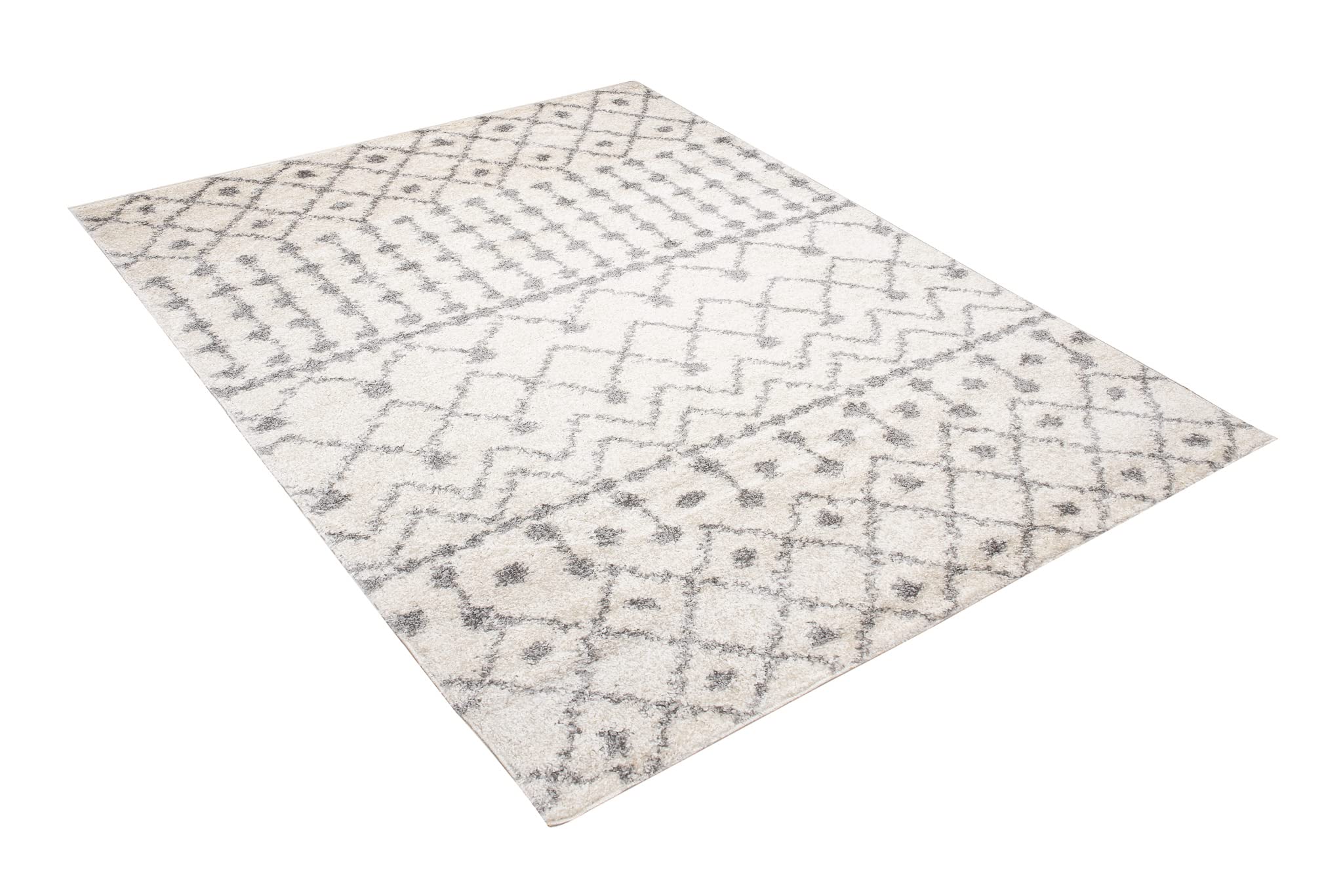 TAPISO Delhi Tapis Shaggy Poil Long Moderne Crème Gris Ethnique Tapis Salon Chambre Adulte Enfant Descente de Lit Moelleux Super Soft Epais Oeko-TEX 200 x 290 cm