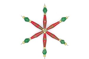 Mini Beaded Christmas Ornament - Red & Green Star Ornament - Handcrafted...