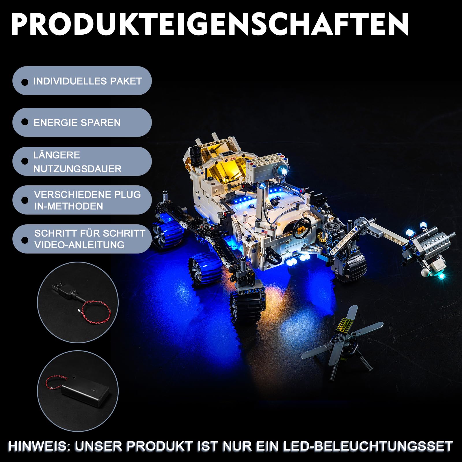 Zestaw oświetlenia LED do Lego 42158 NASA Mars Rover Perseverance (nie model Lego), Zestaw oświetlenia dekoracyjnego do Lego NASA Mars Rover Perseverance Kreatywna zabawka - wersja standardowa